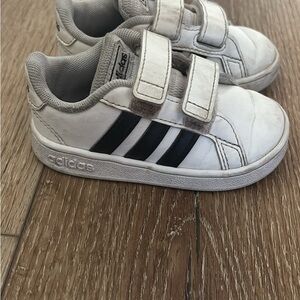Adidas Kids White Sneakers with Black Stripes